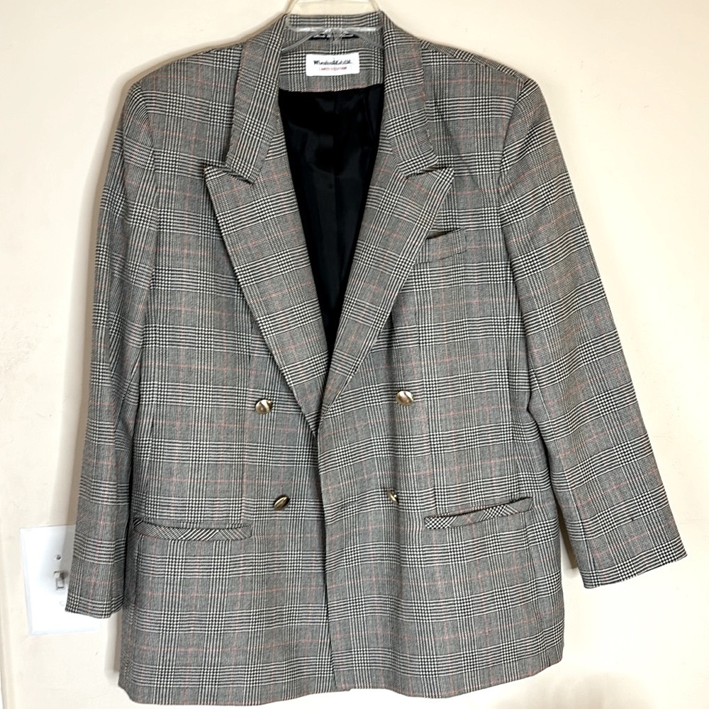 Wheaton & Katz Vintage Plaid Doble Breasted blazer 100% pure wool Size 16‎